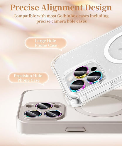 GolbinBox Camera Lens Protector for iPhone 17 Pro Max/17 Pro/16 Pro Max/16 Pro, 1:1 Invisible Fit, 9H Tempered Glass Ultra HD Metal Individual Camera Cover, Case Friendly, Colorful