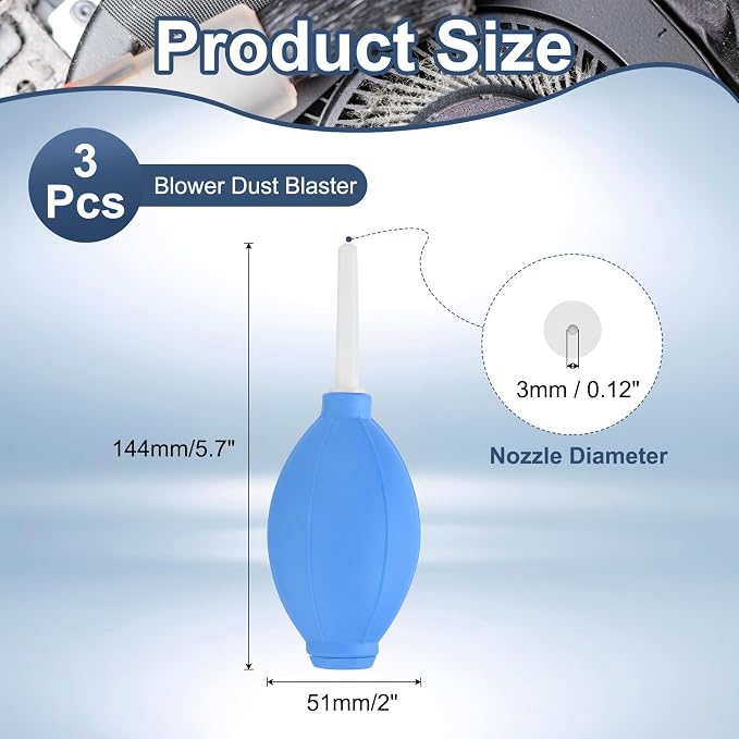 PATIKIL Soft Tip Air Blower Dust Blaster, 3 Pcs Rubber Bulb Air Pump Dust Blower Cleaner Cameras Lens Cleaning Tool with Long Nozzle for Camera Lens Computer Keyboard, Blue/White