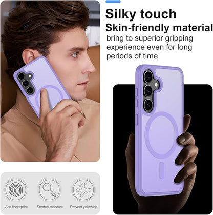 For Samsung Galaxy S24 Case & Galaxy S25 Case [Compatible with Magsafe] Translucent Matte Magnetic Phone Case,Slim Thin Duty Shockproof Protection with 2pc Screen Protector for S24/S25-Light purple