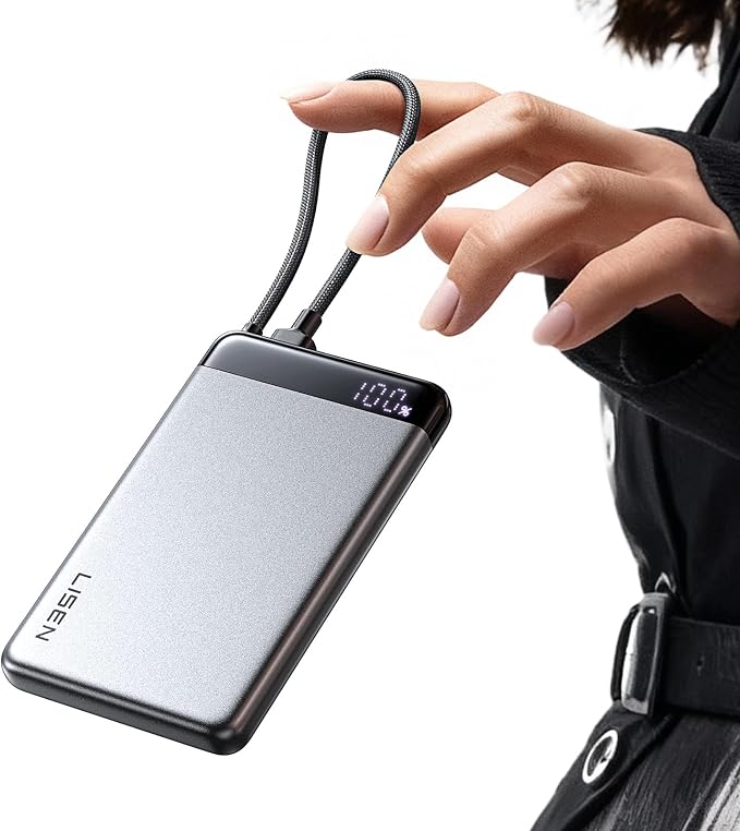 LISEN [CCC Certified] [Metal Alloy] 0.5" Ultra Slim 10000mAh Power Bank, TSA Approved Airplane Travel Essentials, Portable Charger USB C Fast Charging for iPhone 17 Air 16 15 Pro Samsung Galaxy S26
