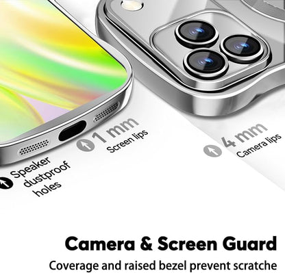 Misscase Designed for iPhone 17 Pro Case 6.3",with Privacy Screen Protector*1,Cute Wave Frame Case with Camera Lens Protector,Compatible with MagSafe Plating Bling for Women Silver