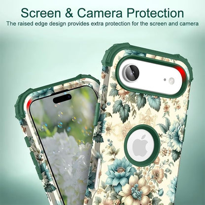 Hocase for iPhone Air Case 6.5", Heavy Duty Shockproof Protection Soft Silicone Rubber+Hard Plastic Bumpers Hybrid Protective Case for iPhone Air 2025 - Teal Blue Flowers