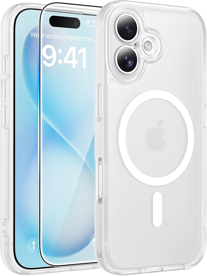 FNTCASE for iPhone 16 Plus Case: [Compatible with Magsafe] Translucent Matte Cases with [Full Camera Protection] [Screen Protector] Military Grade Shockproof Protective Phone Cover - White