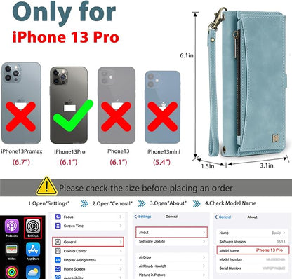 Wallet Case for iPhone 13 Pro with Card Holder/Crossbody Wallet/Strap| RFID Blocking | Magnetic | Kickstand | Detachable | PU Leather Phone Case for iPhone 13 Pro,6.1 in,Blue