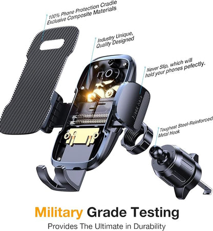 Coolpow 3-in-1 Car Phone Holder Mount【Strongest Suction & Military-Grade】Cell Phone Holders for Your Car Phone Holder Hands Free Camera Mount for for iPhone 17–12, Comfortable Natural Video Recording