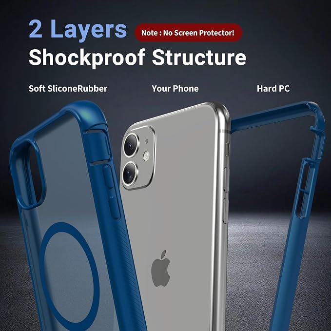 jaroco Magnetic for iPhone 11 Case, [Compatible with MagSafe][Military Grade Drop Protection][Heavy Duty Protection][Non-Slip][Shockproof] 2-Layer Durable Bumper Phone Case 6.1''-Deep Blue