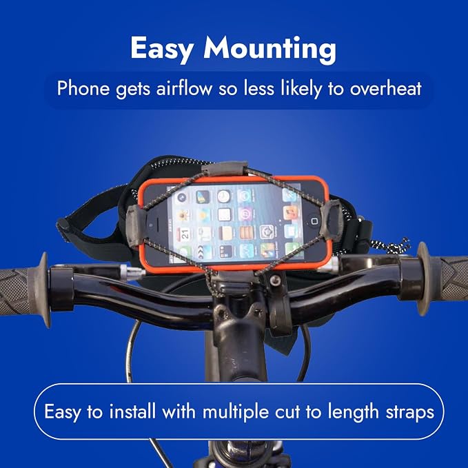 BiKase ElastoKASE Universal Bike Phone Mount, Flexible Rubber Handlebar Holder for Smartphones, Secure Shock Cord Grip, Fits iPhone & Samsung Galaxy, Ideal for E-Bikes