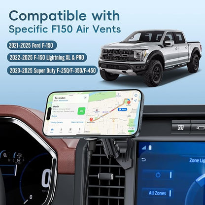 Kaishengyuan Wireless Charger Magnetic Vent Phone Mount Compatible with 2021-2025 Ford F-150, 2023-2025 Super Duty F250/F350/F450, Metal Phone Holder Cradles Bracket Stand for All Smartphone