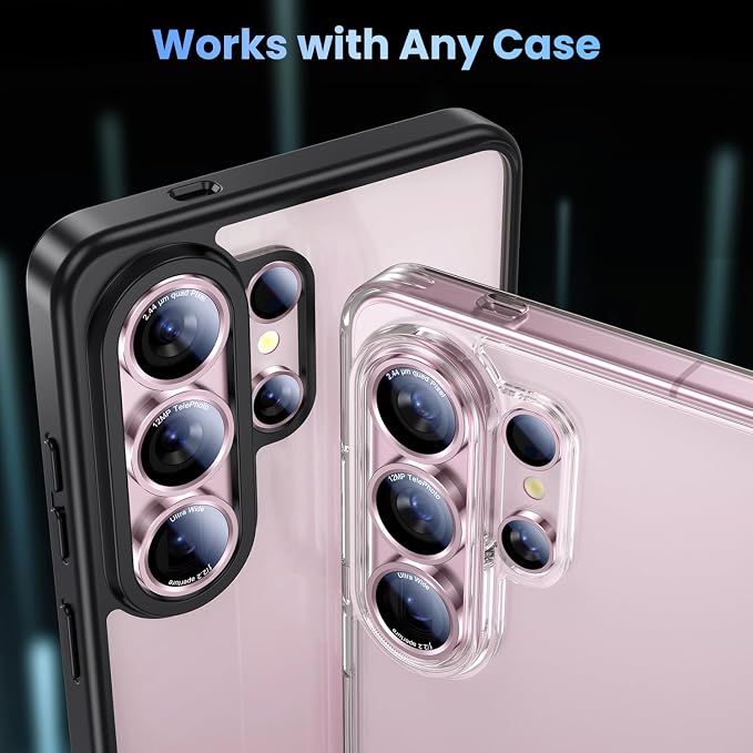 Uyiton for Samsung Galaxy S26 Ultra Camera Lens Protector - [Case-Friendly][Not Easy to Break][Ultra-Thin] Military-Grade Tempered Glass with Aluminum Metal Rear Camera Screen Cover - Pink