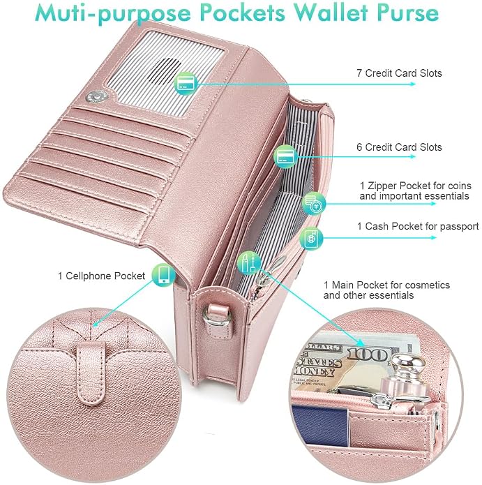 nuoku Women Small Crossbody Bag Cellphone Purse Wallet with RFID Card Slots 2 Straps Wristlet