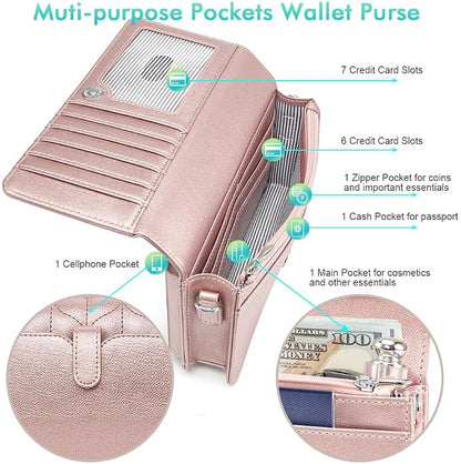 nuoku Women Small Crossbody Bag Cellphone Purse Wallet with RFID Card Slots 2 Straps Wristlet
