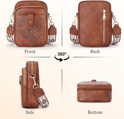 KITEVIUN Crossbody Bags for Women Leather Crossbody Purse Small Shoulder Phone Purse with Adjustable Strap & RFID Card Slots