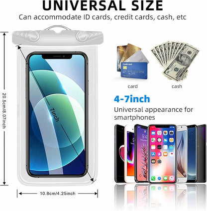 Waterproof Phone Pouch, New Lock Design Waterproof Phone case with Lanyard IPX8 Waterproof Dry Bag Universal Beach Cruise Essentials White
