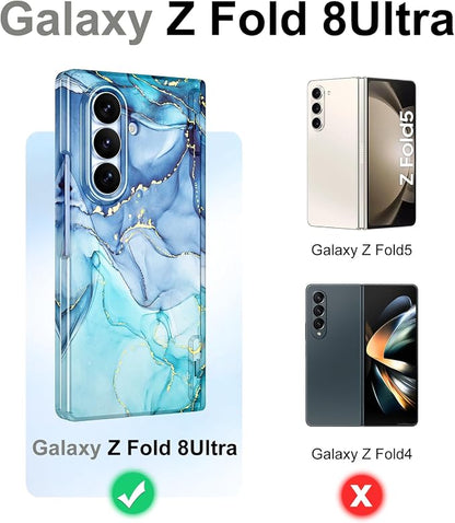 Btscase for Samsung Galaxy Z Fold 8 Ultra Case,Built in Front Screen Protector,[Compatible with MagSafe] Marble Hard PC Slim Shockproof Full Body Drop Protective Case for Z Fold 8 Ultra, Blue Cyan