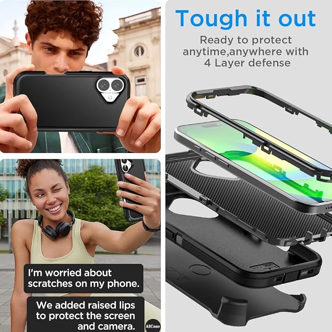 AICase for iPhone 17 Case+Belt-Clip Holster 6.3",Heavy Duty Drop Protection Full Body Rugged Shockproof/Drop Proof/DustProof Military Grade Tough Durable Cover for iPhone 17 2025_BG023