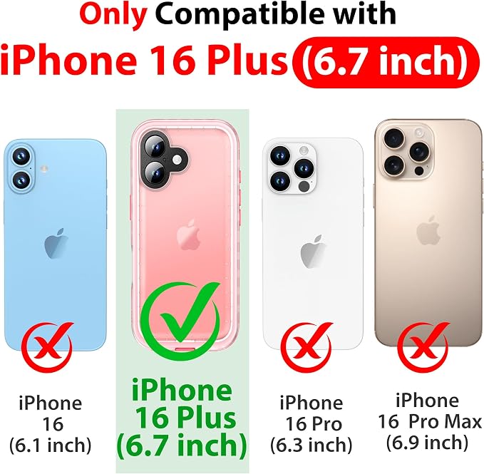 SPORTLINK for iPhone 16 Plus Case with Screen Protector,IP68 Underwater/6.6FT Military Dropproof/Dustproof/Heavy Duty Full Body Phone Case for Apple iPhone 16 Plus 6.7 inch Pink/Frosted Clear