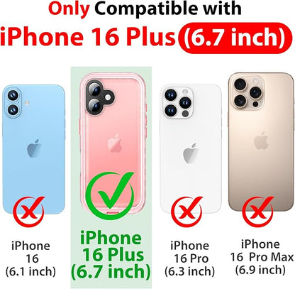 SPORTLINK for iPhone 16 Plus Case with Screen Protector,IP68 Underwater/6.6FT Military Dropproof/Dustproof/Heavy Duty Full Body Phone Case for Apple iPhone 16 Plus 6.7 inch Pink/Frosted Clear