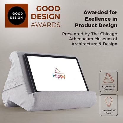 Flippy Original Tablet Pillow Stand & iPad Holder, Gift for Book Lovers & Readers, Multi-Angle Stand with Storage for Lap, Desk & Bed, Compatible with Kindle, Fire, iPad & Samsung, Greyster