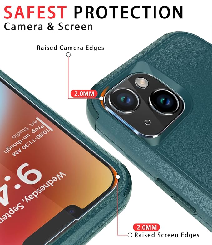 Diverbox for iPhone 14 Case [Shockproof] [Dropproof] [Tempered Glass Screen + Camera Lens Protector],Heavy Duty Protection Phone Case Cover for Apple iPhone 14 (Dark Green)