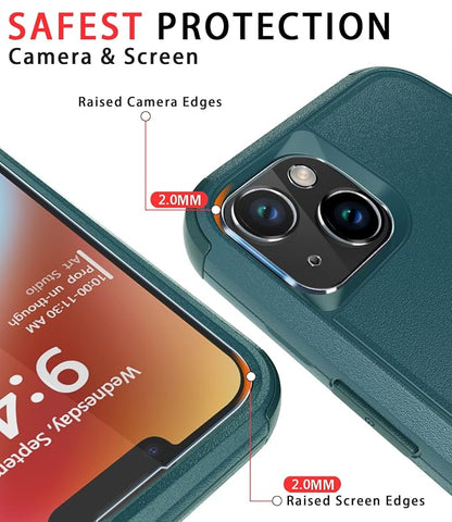 Diverbox for iPhone 14 Case [Shockproof] [Dropproof] [Tempered Glass Screen + Camera Lens Protector],Heavy Duty Protection Phone Case Cover for Apple iPhone 14 (Dark Green)