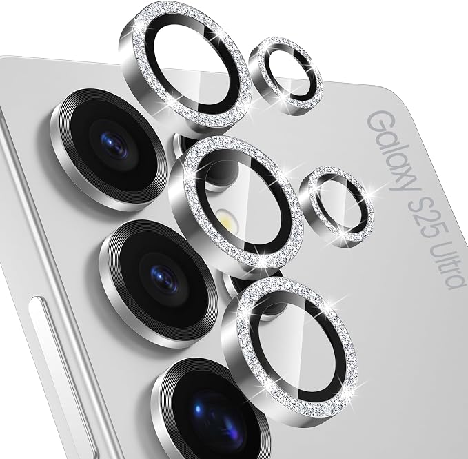 Tensea (3+2PCS Compatible with Samsung Galaxy S25 Ultra Camera Lens Protector, 9H Tempered Glass Camera Cover Screen Protector Metal Individual Ring [Installation Tray][Case Friendly]
