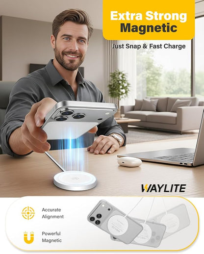 25W Magnetic Wireless Charger, 6FT Fast Charging Pad Qi2.2 Wireless Charge for iPhone 17 16 /AirPods3/2/Pro/for Galaxy S26 Ultra/Pixel 10 Series, Portable Charger for Desk& Travel(2Pack,Elegant White)