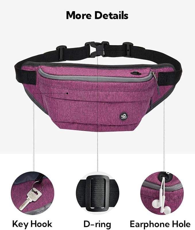 WATERFLY Running Belt Fanny Pack: Runner Marathon Jogging Waist Pack Sport Workout Exercise Fitness Phone Holder Belt for Men Women Jogger Slim Waistband Black