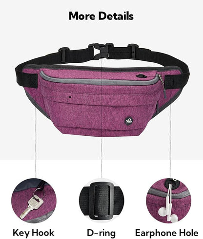 WATERFLY Running Belt Fanny Pack: Runner Marathon Jogging Waist Pack Sport Workout Exercise Fitness Phone Holder Belt for Men Women Jogger Slim Waistband Black