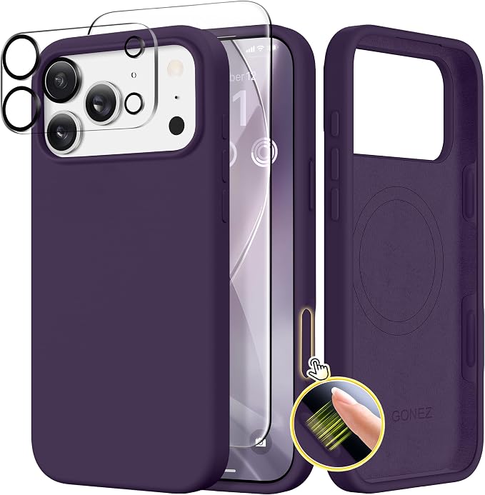 GONEZ Magnetic for iPhone 17 Pro Max Case, Compatible with MagSafe, [Screen Protector + Camera Lens Protector], Liquid Silicone Anti-Scratch Shockproof Protective Phone Case 6.9 inch, Deep Purple
