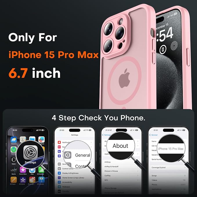 TOCOL for Phone 15 Pro Max Case, Compatible with Magsafe Charger, Full Camera Protection, Drop Protection, Translucent Matte Phone Case for iPhone 15 Pro Max 6.7 inch (Light Pink)