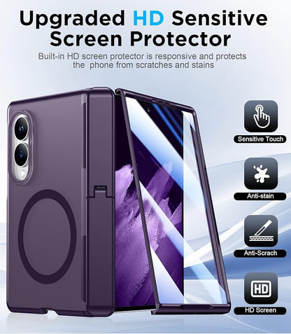 for Samsung Galaxy Z Fold 8 Case,[Compatible with MagSafe][Built-in HD Screen Protector & Kickstand][Hinge Protection]Translucent Matte Full-Body Shockproof Phone Case for Z Fold 8 Wide,Purple