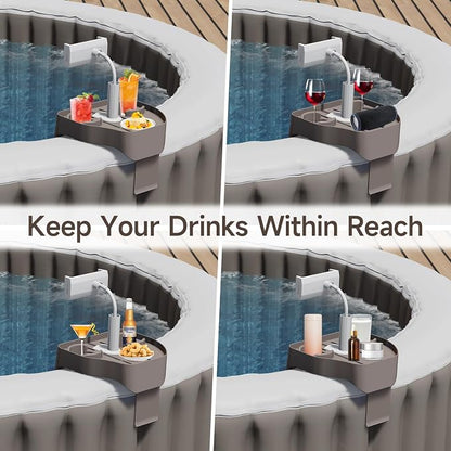 POOLCOMFT Hot Tub Table Tray with Adjustable Phone Holder, Caddy Holds 2 Drinks for Outdoor Inflatable Pool & Spa, Hot Tub Accessories for Adults, Idea Gifts for Women, Mom