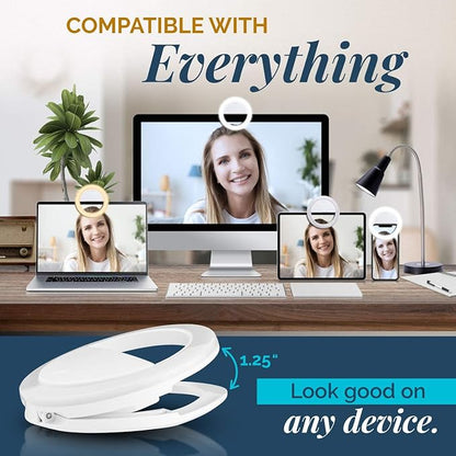 GearLight Selfie Ring Light for Computer or Phone - iPhone Compatible LED Lighting for Laptop Webcam, Video Recording - Rechargeable Circle Clip - Cute Stuff & Room Decor - White - 3.5 inch