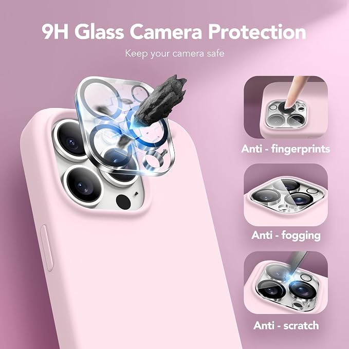 GONEZ for iPhone 14 Pro Max Case Silicone, Compatible with MagSafe, with Screen Protector + Camera Lens Protector, Liquid Silicone Shockproof Protective Phone 14 ProMax Case 6.7", Pastel Pink