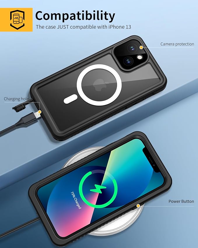 Lanhiem for iPhone 13 Magnetic Case, Waterproof Dustproof Shockproof Case with Built-in Screen Protector Compatible with Magsafe, Full Body Protective Cover for iPhone 13 6.1 inch -Black