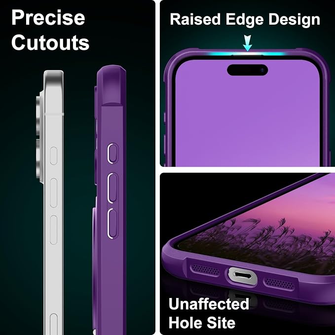 360° Magnetic Swivel Ring for iPhone 16 case, Built-in Metal Stand and Ring Holder, Magsafe Compatible, Military Grade Protection, Shockproof - Purple