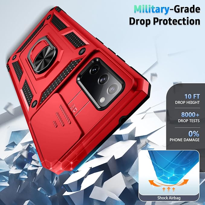 Weycolor for Samsung Galaxy S20 FE 5G Case with Camera Lens Cover, HD Screen Protector, 10 FT Military Grade Drop Protection, Magnetic Ring Holder Kickstand Protective Phone Case, Red