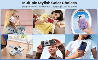 6 in 1 Magnetic Portable Charger for iPhone with Built-in Cables, 10800mAh 25W PD Fast Charging Power Bank, 6 Outputs Travel Essential Battery Pack for iPhone 17/16/15/14/13/12 Series,Apple Watch