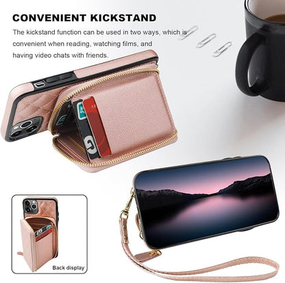 Bocasal Crossbody Wallet Case for iPhone 11 Pro Max, RFID Blocking PU Leather Zipper Handbag Purse Flip Cover, Kickstand Folio Case with Card Slots Holder Wrist Strap Lanyard 6.5 Inch (Rose Gold)