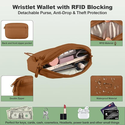 YFWE Clip and Go Strap for Phone with Wallet Crossbody, Adjustable Phone Lanyard with Detachable RFID Wristlet Wallet, Pattern Strap, Bronze(M)