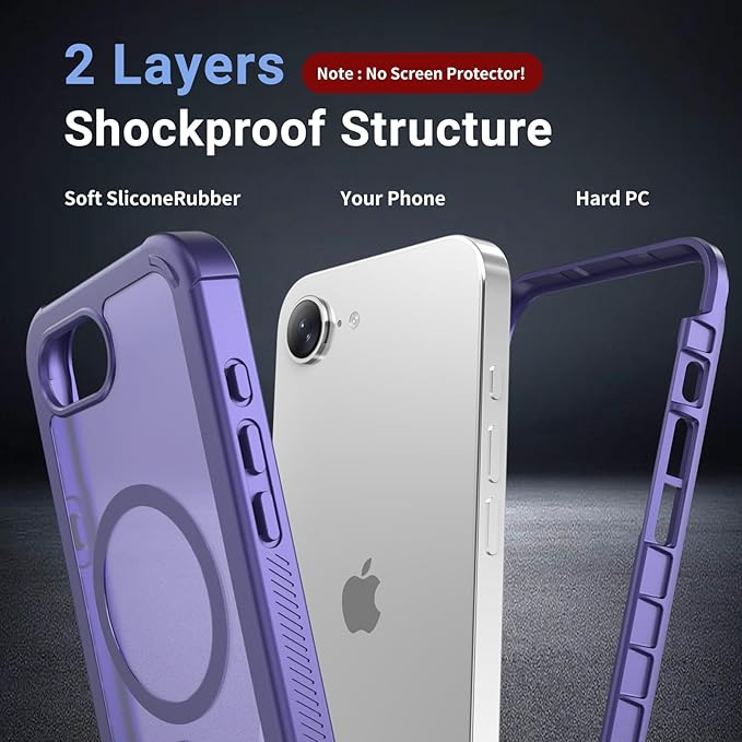 jaroco Magnetic for iPhone 17e Case& iPhone 16e Case, [Compatible with MagSafe][Military Grade Drop Protection][Heavy Duty Protection][Non-Slip][Shockproof] 2-Layer Bumper Phone Case 6.1''-Dark Purple