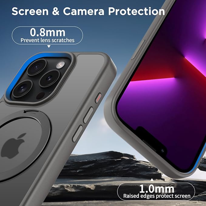 CACOE Magnetic Case for iPhone 13 Pro 6.1 inch with 360 Rotatable Ring Stand, Compatible with MagSafe Car Phone Mount, Cover Phone Holder for Desk Meeting/Videos（Light Gray）