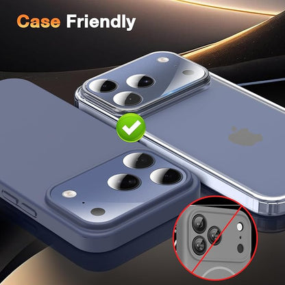 YWXTW [0 Bubbles for iPhone 17 Pro Camera Lens Protector, Full Coverage Tempered Glass Lens Screen Protector for iPhone 17 Pro Accessories, Case Friendly, HD Clear, 3 Pack (Deep Blue)