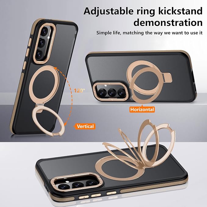 for Samsung Galaxy S24 FE Case, Magnetic Adjustable Ring Stand [Fit for Magsafe], [Military-Grade Shockproof Protection] Phone Case with Kickstand&Ring Holder (Desert Gold)