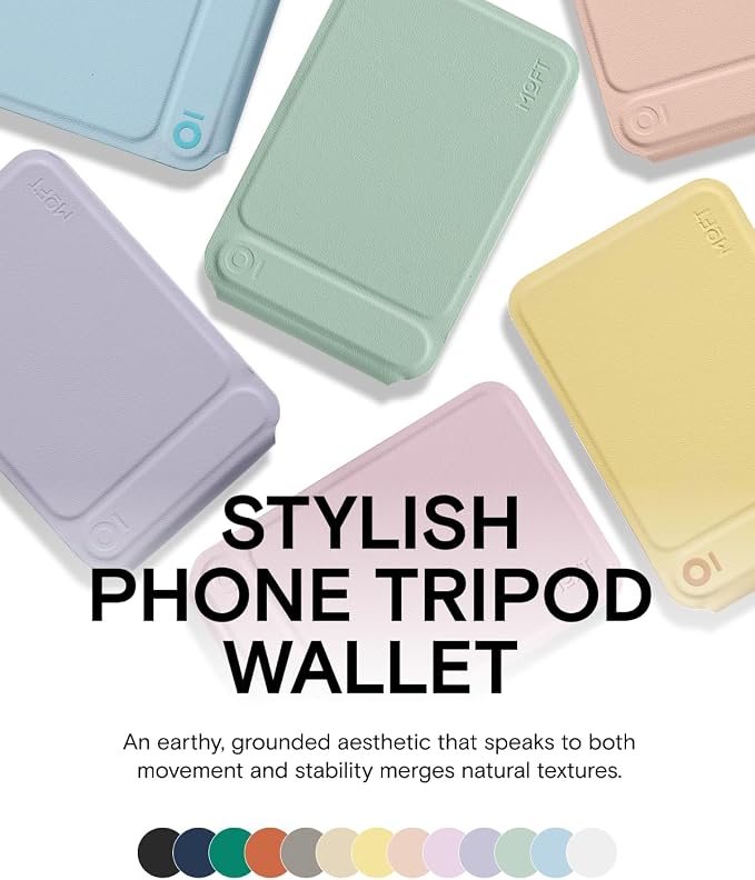 MOFT Phone Tripod Wallet for iPhone, Mulit-Angles, Lightweight Phone Stand, MOVAS Vegan Leather Magnetic Wallet, Strong Magnets, NFC Card Holder,Travel Essential, Panna Cotta (with Card Slot)