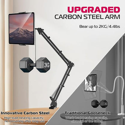 ULANZI T2 Adjustable Tablet Holder for Desk, Carbon Steel Tablet Phone Stand for Bed, Flexible Tablet Arm Clamp Compatible with iPhone 17 16 15 Pro iPad Kindle Galaxy Tab 4.6-12.9 Inch Devices