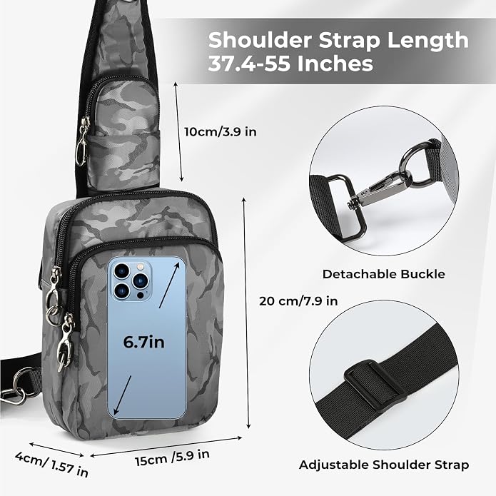 BROADREAM Mini Crossbody Sling Bag, Small Chest Bags Dual Pocket with Zipper Lock, RFID Blocking & Water Resistant Women Men