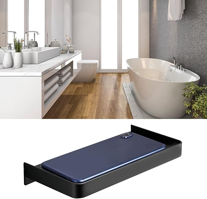 Bathroom Phone Shelf, Floating Bathroom Cell Phone Holder Shelf, Stainless Steel Toilet Phone Holders with Screw Kit, 7.3x3.5in Toilet Phones Shelves for Glasses, Cups