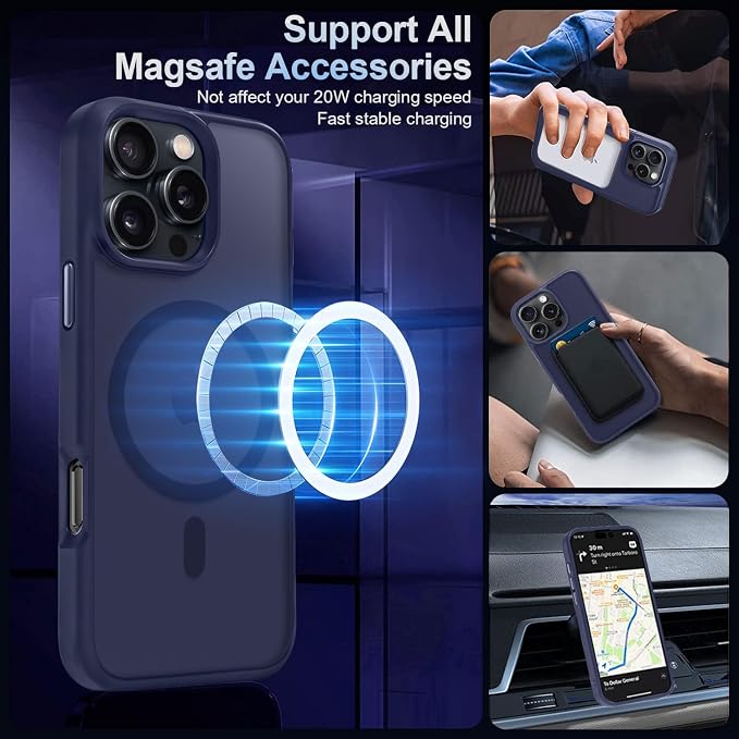 MOCCA Strong Magnetic for iPhone 16 Pro Max Phone Case, [Compatible with Magsafe][16FT Mil-Grade Drop Protection] Slim Thin Translucent Matte Protective Cover Case for iPhone 16 Pro Max Case,Deep Blue