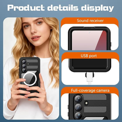 Omio Designed for Galaxy S26 Waterproof Case Compatible with MagSafe, Magnetic Waterproof Full Body IP68 Underwater Case Built-in Screen Protector Military Grade Shockproof Case for Men Women Black